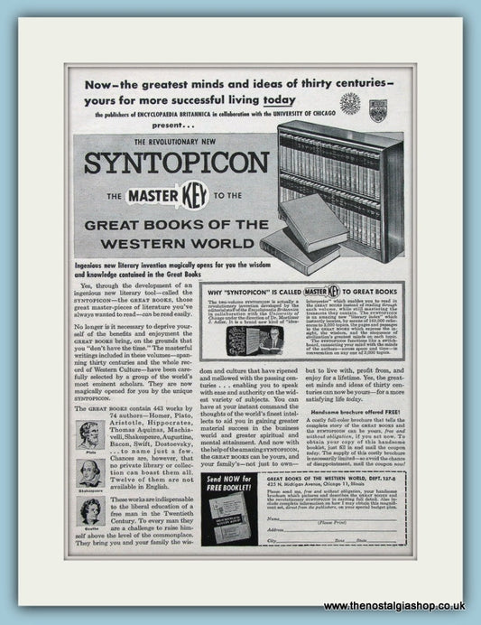 Syntopicon Books Original Advert 1957 (ref AD4577)