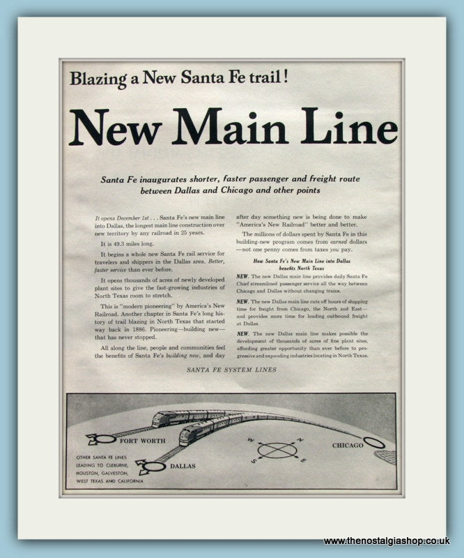 Santa Fe Railroad. Original Advert 1955 (ref AD8265)