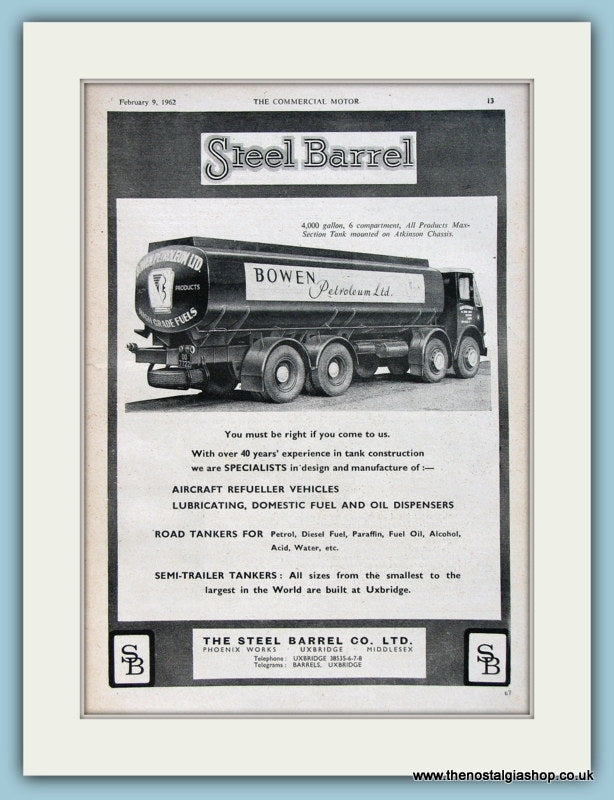 Steel Barrel Tankers Original Advert 1962 (ref AD2965)