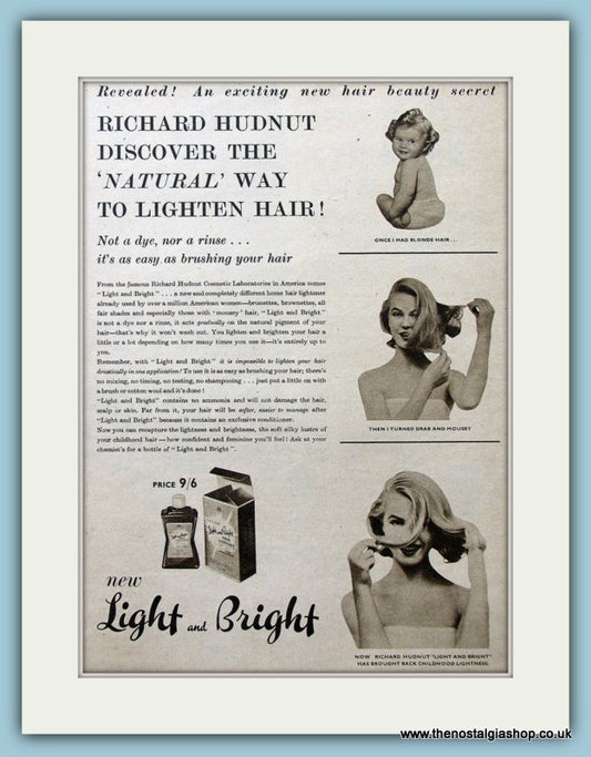 Light And Bright Hair Dye Original Advert 1953 (ref AD4333)