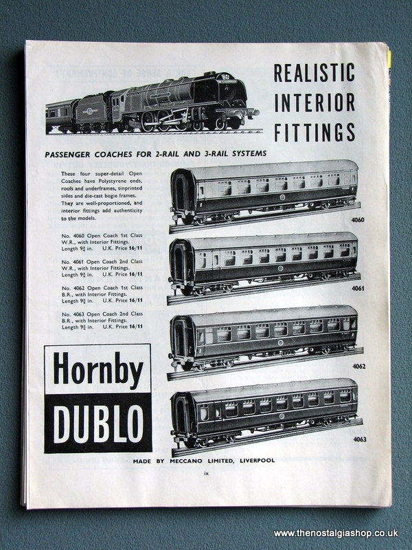 Hornby Dublo Passenger Coaches 1962 Original Advert (ref AD2843)