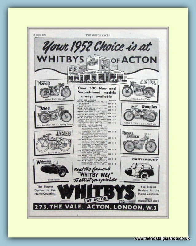 Whitbys Of Acton Original Advert 1952 (ref AD6573)