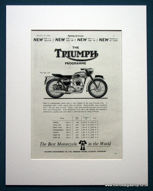 Triumph Motorcycle Range 1953. Original advert (ref AD1272)