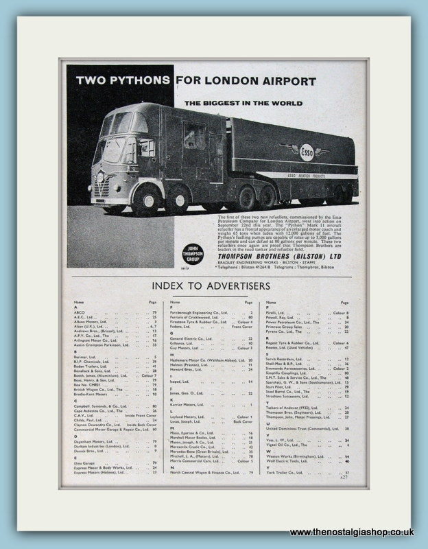 Esso Thompson Brothers Trucks Original Advert 1960 (ref AD2953)
