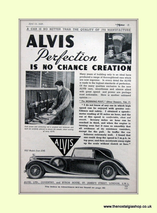 Alvis Perfection 1937 Original Advert (ref AD6622)