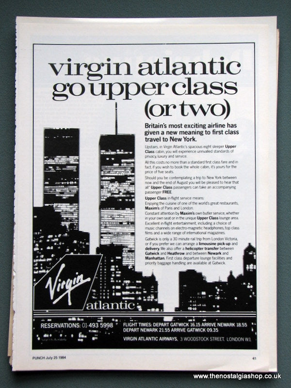 Virgin Atlantic Twin Towers 1984 Original Advert (ref AD2141)