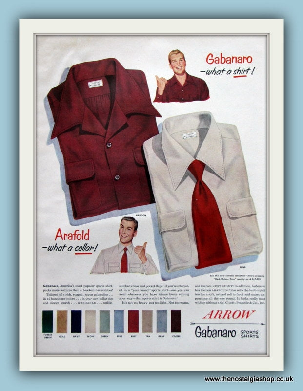 Arrow Gabanaro Shirts Original Advert 1952 (ref AD8178)
