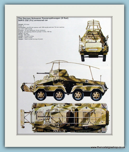 German Schwerer Panzerspahwagen (8 Rad) SdKfz 232 (Fu) Armoured Car Print (ref PR457)