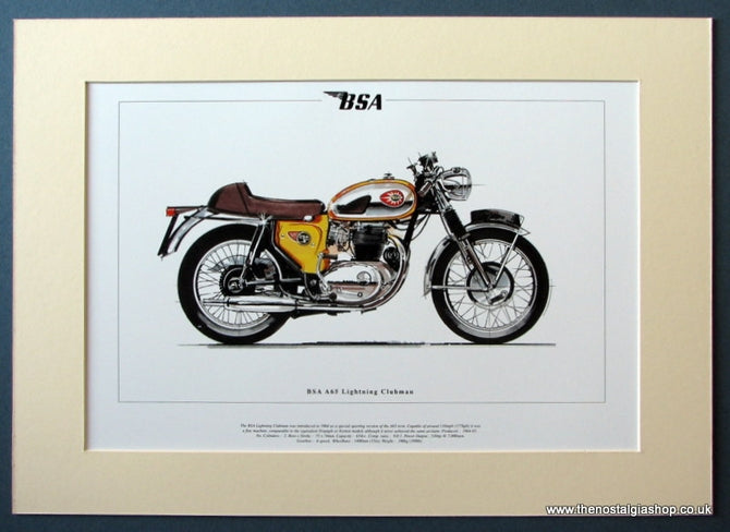 BSA A65 Lightning Clubman Mounted Motorcycle Print (ref PR3041)