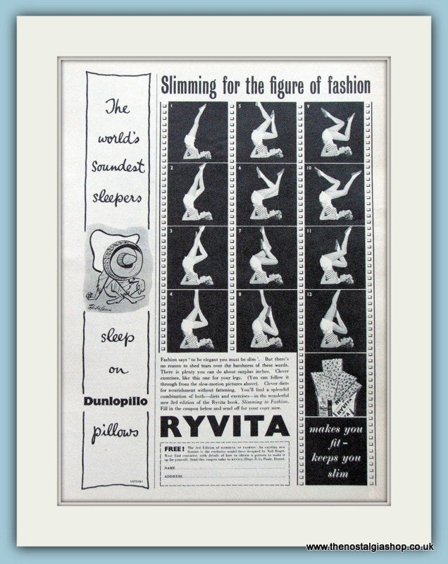 Ryvita & Dunlopillo Pillows Original Advert 1955 (ref AD4721)