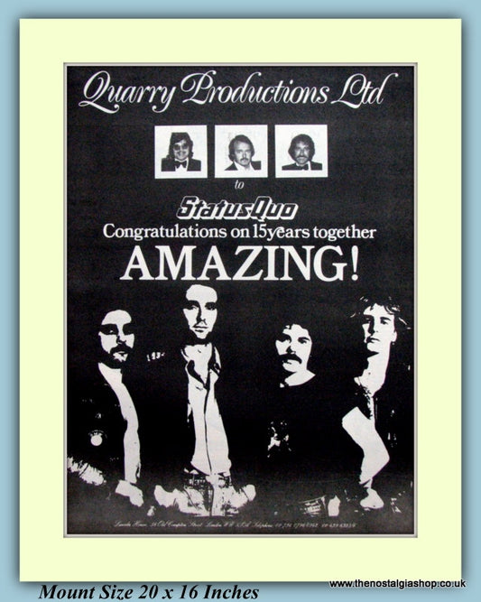 Status Quo. Quarry Productions, Congratulations Original Advert 1977 (ref AD9254)