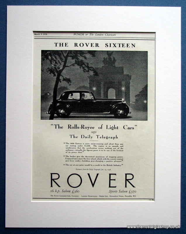 Rover Sixteen 1938 Original Advert (ref AD 1630)