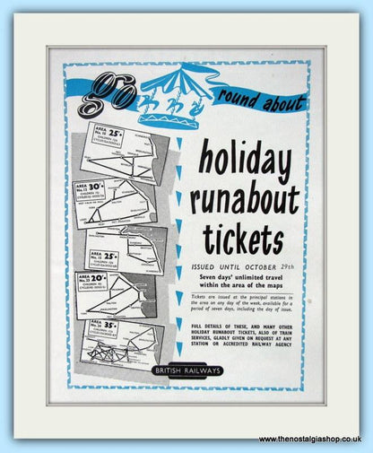 British Railways Holiday Runabout Tickets. Set Of 2 Original Adverts 1955 (ref AD6540)