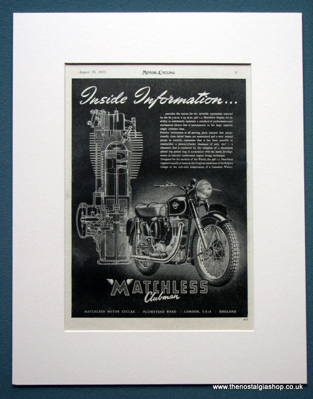 Matchless Clubman, Set of 2 Original adverts 1953 (ref AD1258)