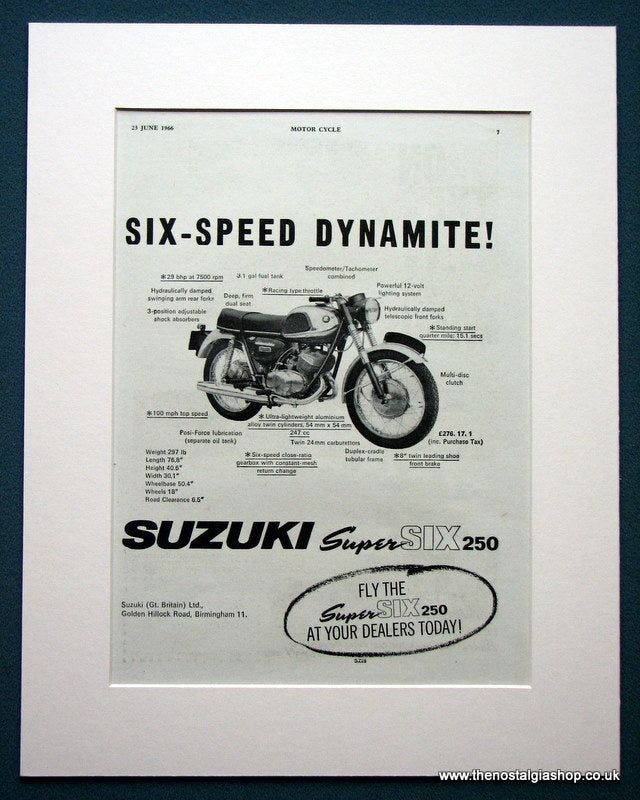 Suzuki Super SIX 250. Set of 2 Original adverts 1966 &1967 (ref AD1224)