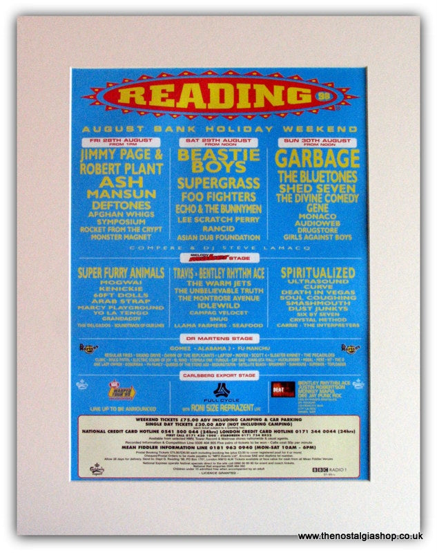 Reading Festival 1998 Advert. Page & Plant, Beastie Boys, (ref AD1826)
