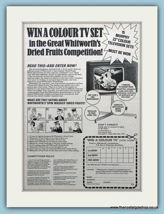 Whitworths Dried Fruit Competition Original Advert 1970 (ref AD3688)