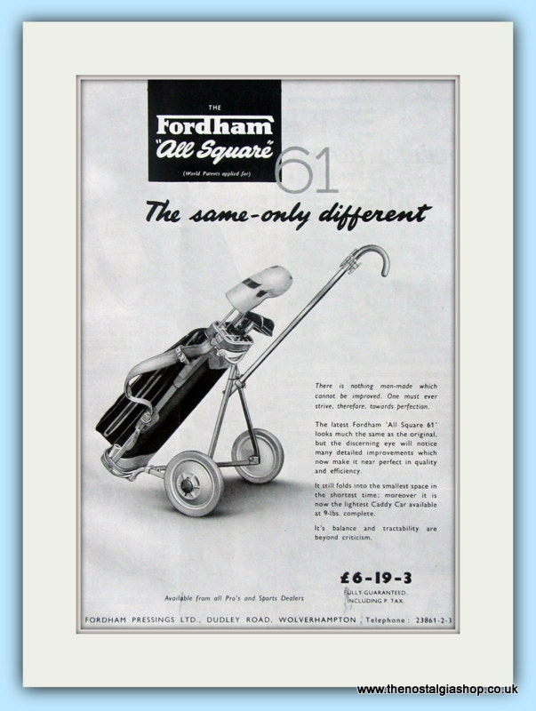 Fordham All Square Golf Cart. Original Advert 1961 (ref AD4966)