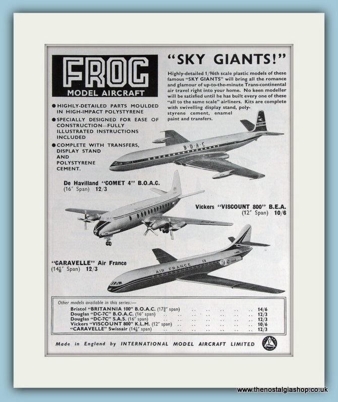 Frog Model Aircraft. Original Advert 1961 (ref AD2811)