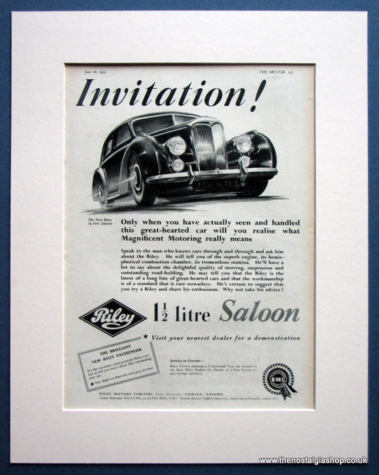 Riley 1.5 Litre Saloon 1954 Original Advert (ref AD1626)
