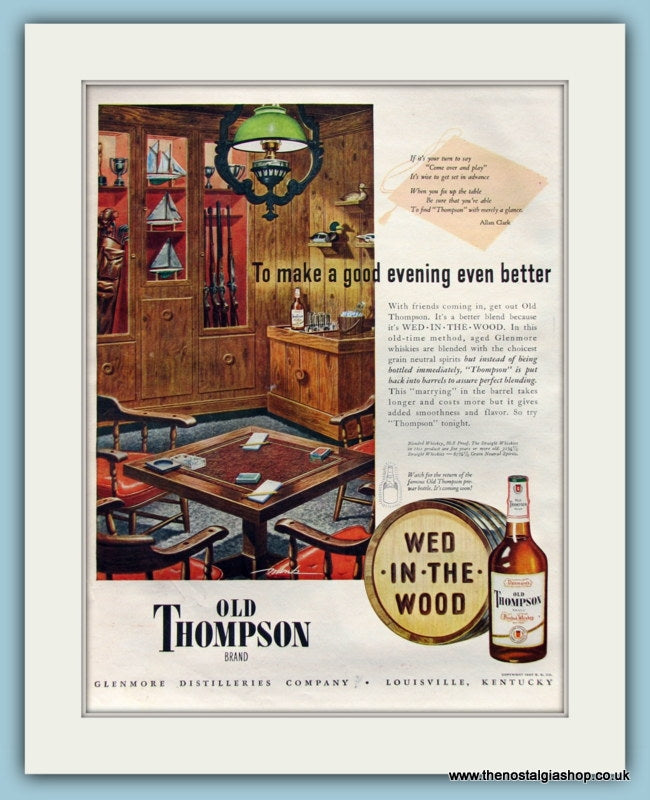 Old Thompson Whiskey Original Advert 1947 (ref AD8254)