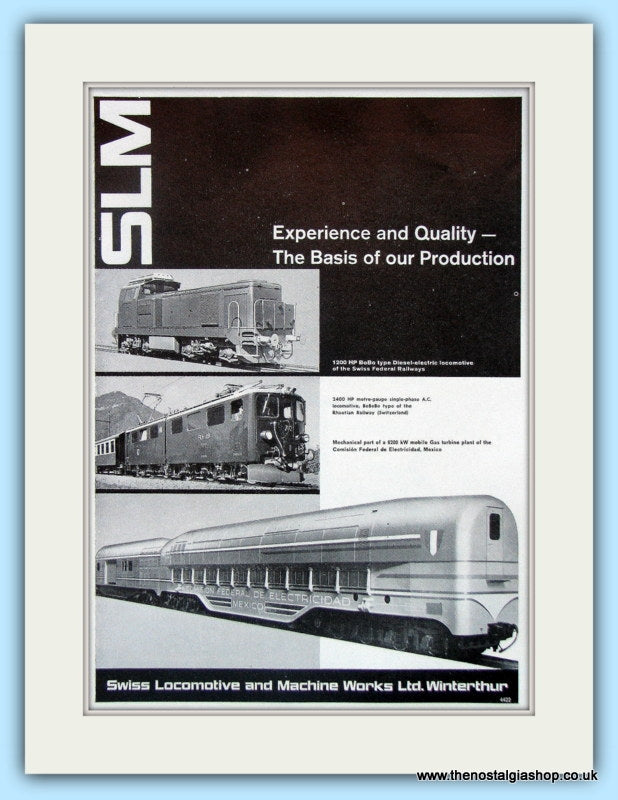 SLM Swiss Locomotive Original Advert 1962 (ref AD6483)