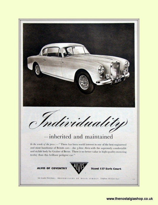 Alvis Three Litre. 1956 Original Advert (ref AD6647)