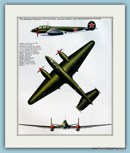 Russian Petlyakov Pe-2 Bomber, Ground Attack Aircraft. Print (ref PR582)