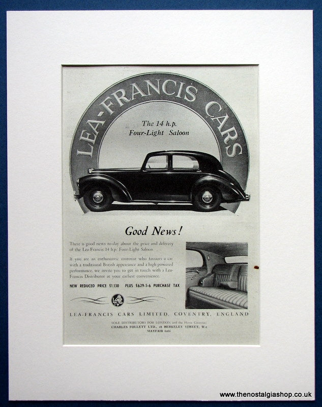 Lea-Francis Cars 14 h.p 1952 original Advert (ref AD1690)
