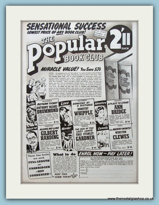 The Popular Book Club 1954 Original Advert (ref AD4520)