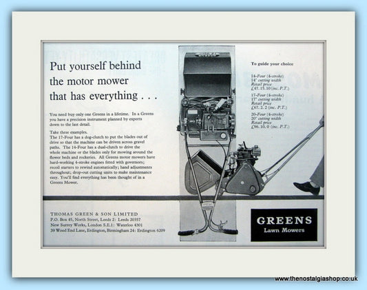 Greens Lawn Mowers. Original Advert 1960 (ref AD4643)