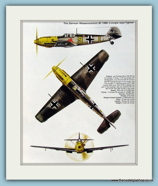 German messerschmitt Bf 109E-3 Single Seat Fighter Print (ref PR505)