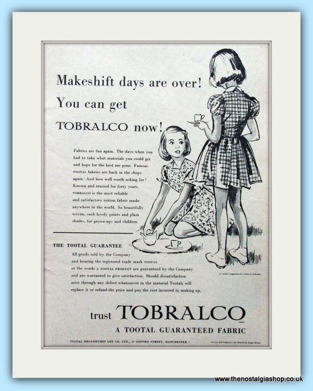 Tootal Tobralco Fabric Original Advert 1951 (ref AD4710)