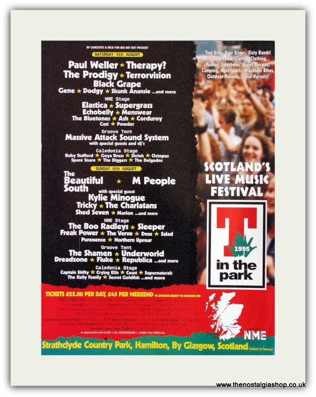 T In The Park 1995 Event Advert. Paul Weller, Kylie. (ref AD1823)