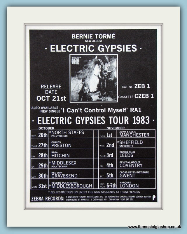 Bernie Torme Electric Gypsies 1983 Original Advert (ref AD3304)