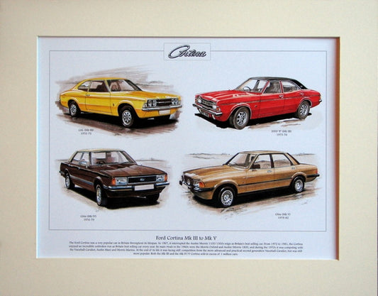 Ford Cortina Mk III to Mk V  Mounted print