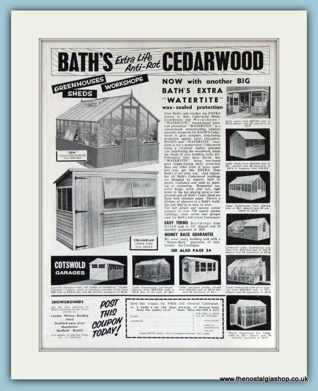 Bath's Cedarwood Sheds Greenhouses Original Advert 1960's (ref AD3834)