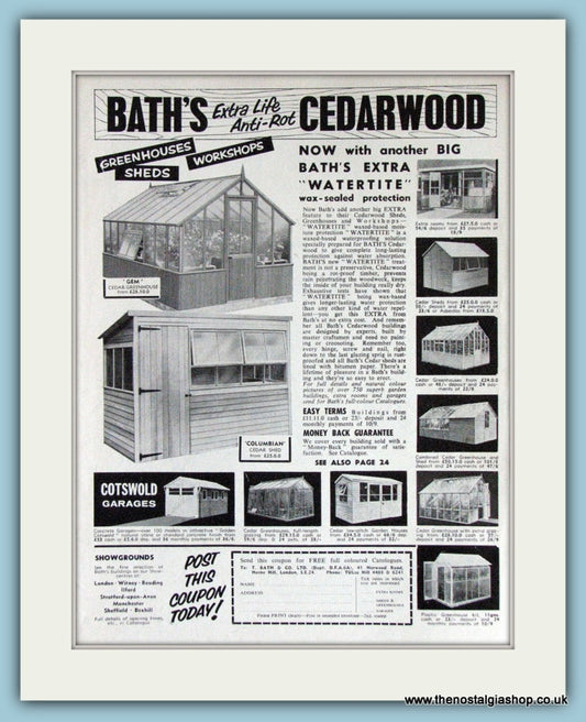 Bath's Cedarwood Sheds Greenhouses Original Advert 1960's (ref AD3834)