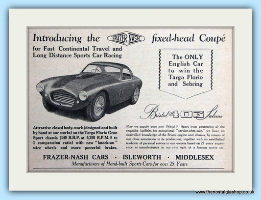 Bristol 403 Saloon Fixed-Head Coupe Original Advert 1953 (ref AD6324)