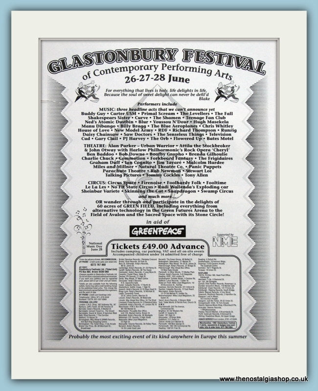 Glastonbury Festival Advert 1992 (ref AD3385)