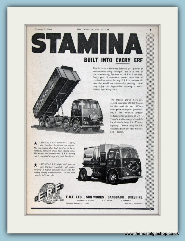 E.R.F Trucks Original Adverts 1960 (ref AD2982)