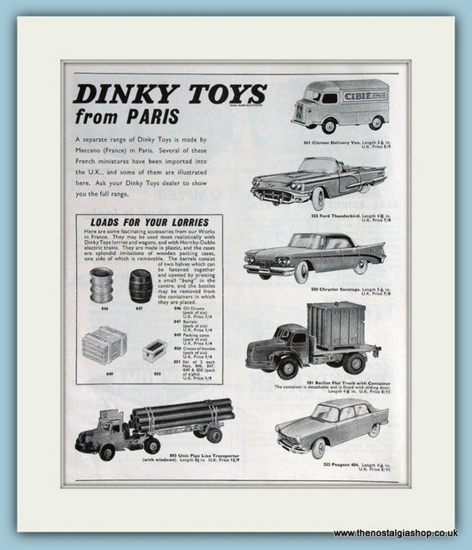 Dinky Toys from Paris. 2 x Original Adverts 1962 (ref AD2825)