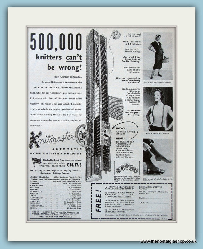 Knitmaster Automatic Knitting Machine Original Advert 1950's (ref AD4698)