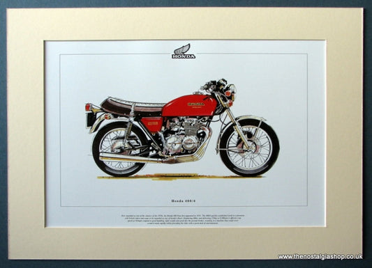 Honda 400/4 . Mounted Motorcycle Print (ref PR3021)