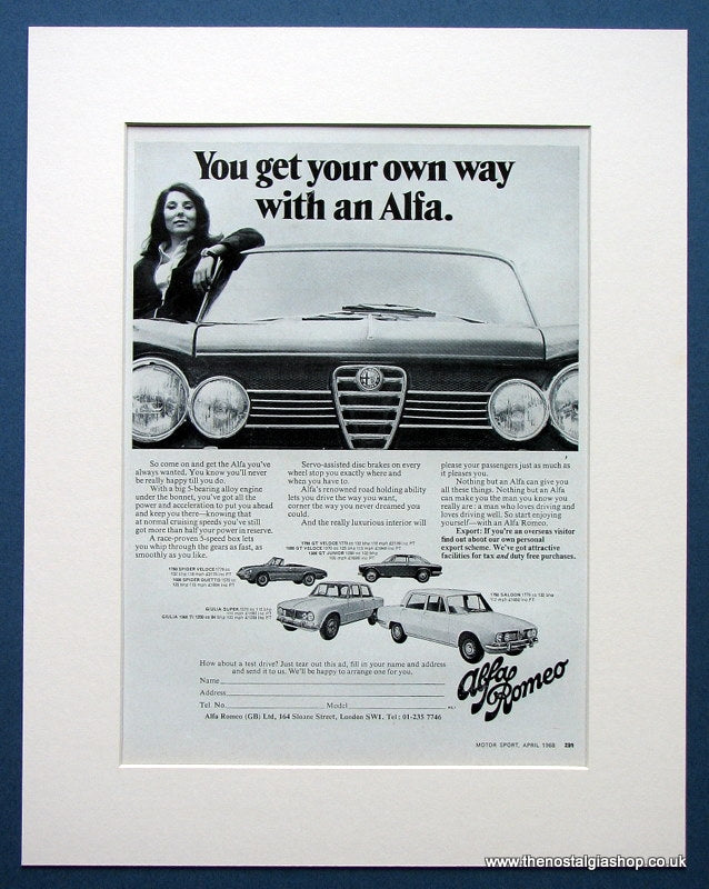 Alfa Romeo Range. Original advert 1968 (ref AD1418)
