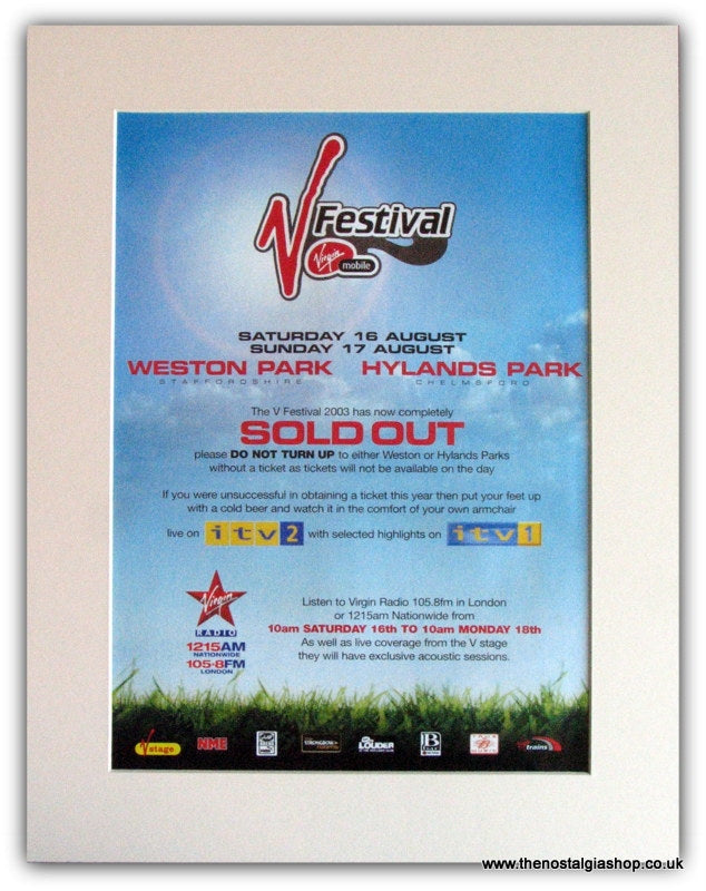 V Festival 2003 Event Advert, Sold Out!  (ref AD1813)