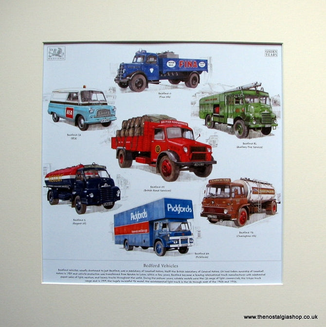 Bedford Vehicles. Mounted Print.