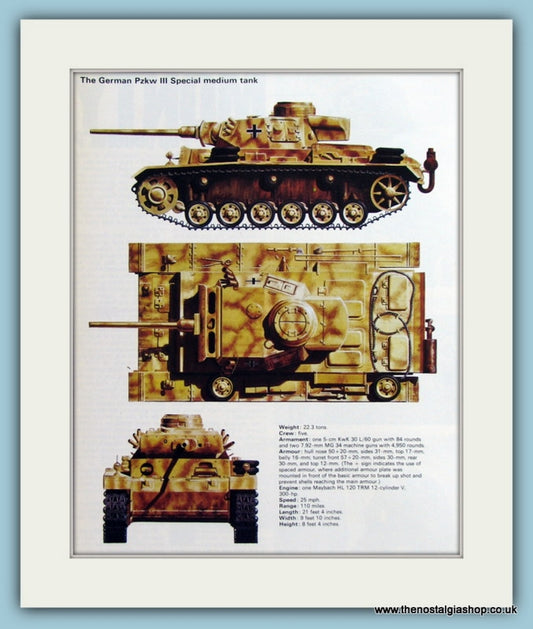 German Pzkw III Special Medium Tank. Print (ref PR436)