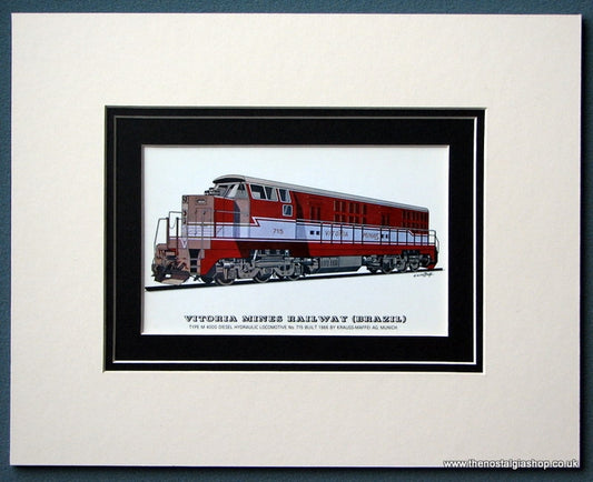 Vitoria Mines Railway (Brazil) Type M 4000 Diesel Mounted Print (ref SP61)