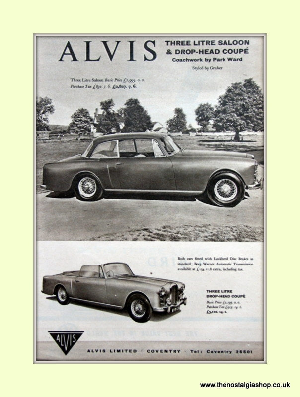 Alvis Three Litre and Coupe. 1960 Original Advert (ref AD6644)